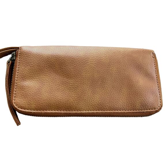 Free People Distressed Vegan Leather Wallet Wristlet Brown Bohemian - Picture 10 of 13